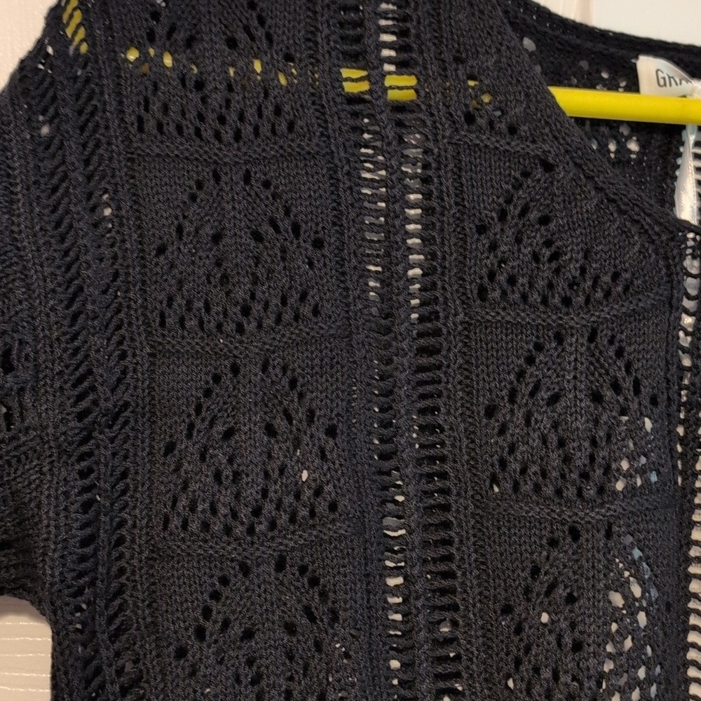 Short-Sleeve Crochet Knit Sweater, Black Size Womens S - Picture 3 of 8